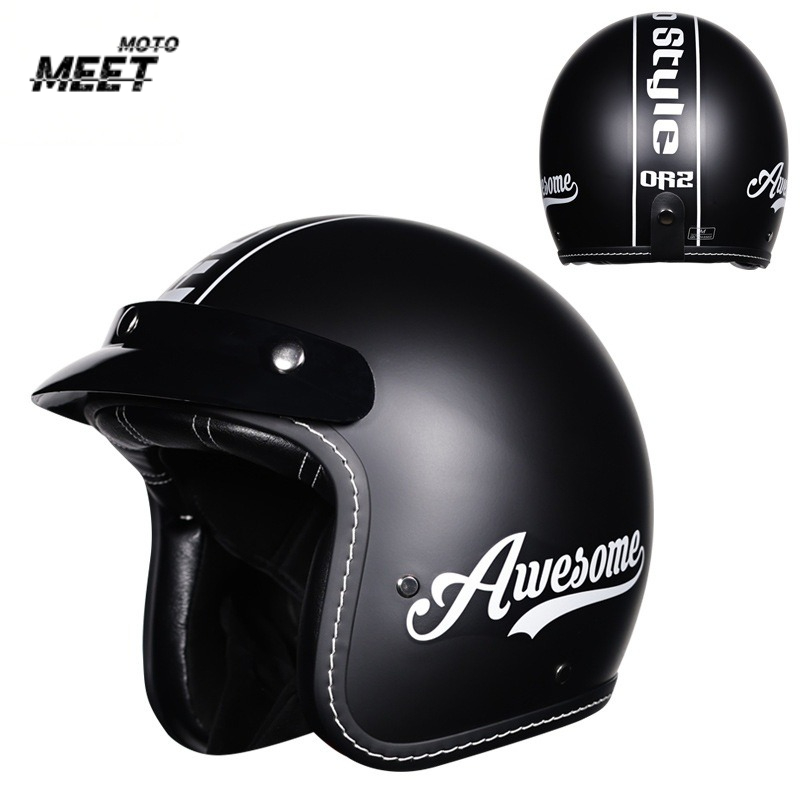 Vintage Open Face Retro Helmet - Casco de Motocicleta Retro Unisex 3/4