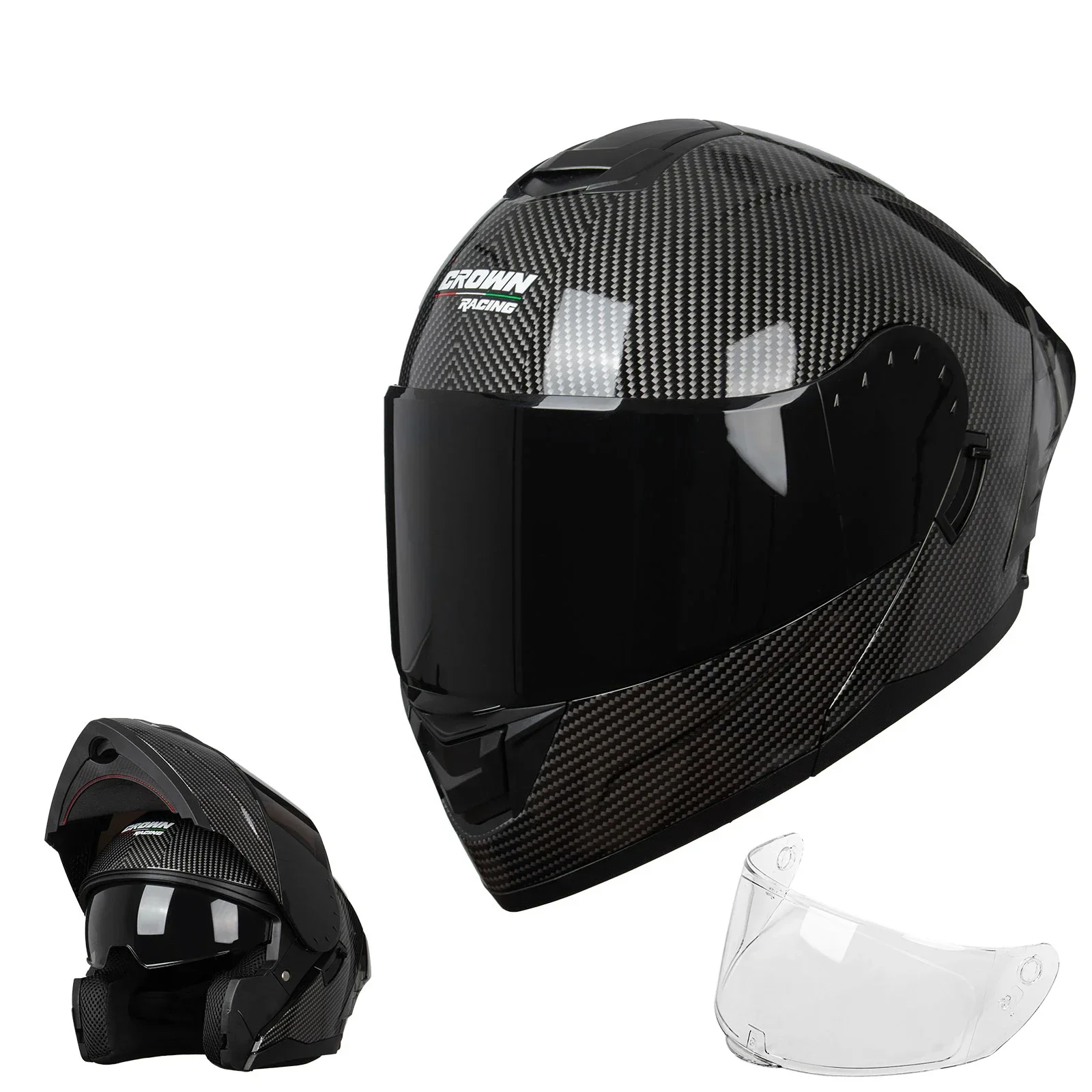 Dual Visor Motorcycle Racing Helmet - Casco modular para motocicleta Crown Racing